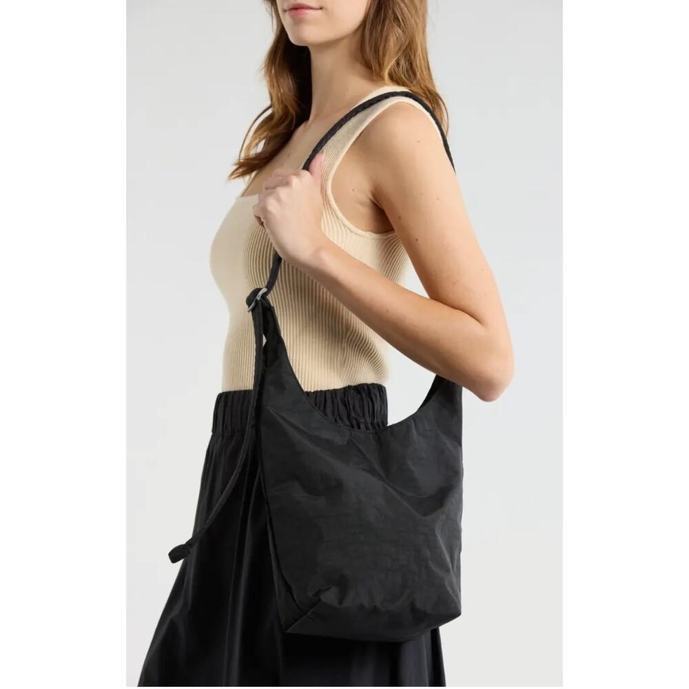 Baggu Small Nylon Sling Crossbody Shoulder Bag Black Minimalist Waterproof Boho